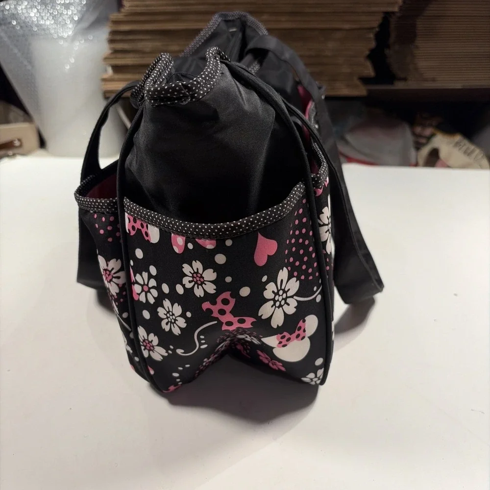 Diaper Bag Baby Bag Disney Minnie Mouse Black Pink White 8 Pockets Set 19